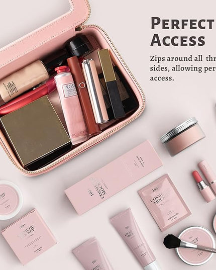 Aveniee Clear Makeup Bag Organizer Set,Portable Travel Toiletry Case for Women, Vegan Leather Cosmetic Pouch Car Bag for Essentials 2pcs,Middle & Large,Pink