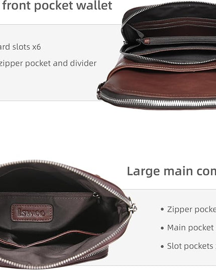 Iswee Leather Crossbody Bags for Women Multi Pockets Medium Shoulder Bag Lightweight Functional Travel Purse