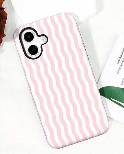 Magnetic for iPhone 17 Case Cute Wavy Stripes Phone Case, Shockproof Slim TPU and Hard PC Protective Phone Cover Compatible with MagSafe Designed for Women Girls, Pink