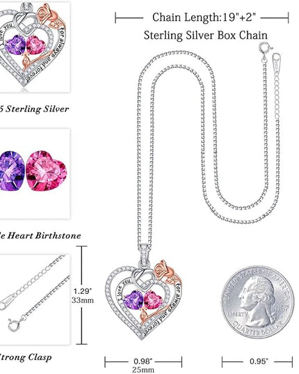 Iefil Christmas Gifts for Wife Women - 925 Sterling Silver Double Birthstone Necklace, Anniversary Birthday Gifts for Women, Jewelry Gift for Wife Girlfriend Mom Her