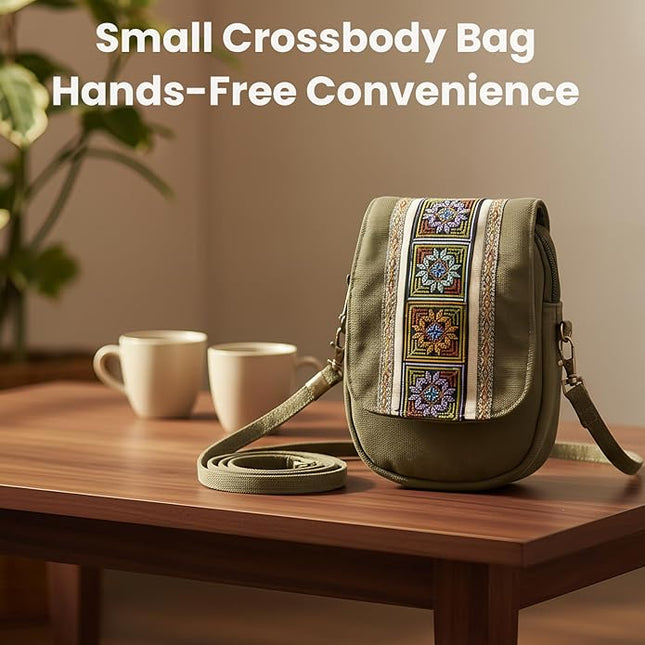 Goodhan Embroidery Canvas Crossbody Bag Cell phone Pouch Coin Purse for Women