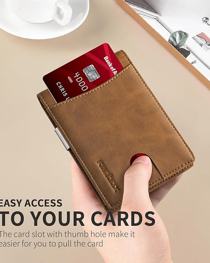 RUNBOX Slim Money Clip Wallets for Men RFID Blocking 11 Card Holder Minimalist Small Leather Bifold Men's Front Pocket Wallet Gift Box