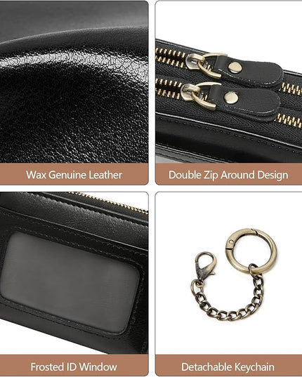 TFKGS Credit Card Holder for Women RFID Wallet Leather Womens Wallet with Zipper Blocking Keychain Card Accordion Wallets Gifts for Women Black