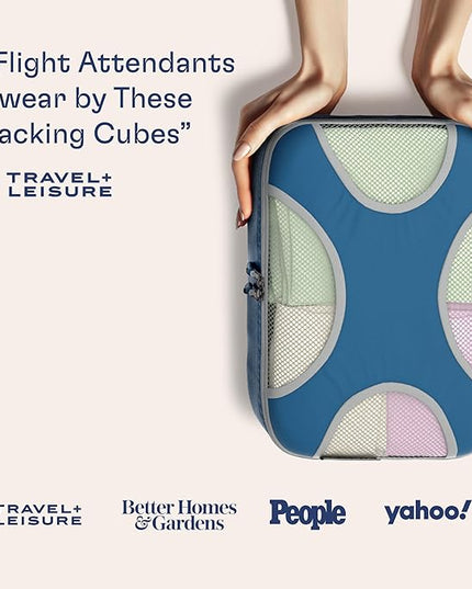 Shacke Premium 5 Packing Cubes Set - Lightweight Mesh Travel Luggage Organizers with Laundry Bag, 5-Piece Suitcase Storage System (Navy)
