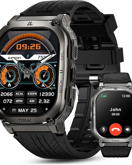 AMAZTIM Smart Watch, 60 Days Extra-Long Battery, 5ATM Waterproof Swimming Diving, Full Metal Military Grade, Answer/Make Call, 2" AMOLED Display, Health Monitor Compatible for iPhone and Android