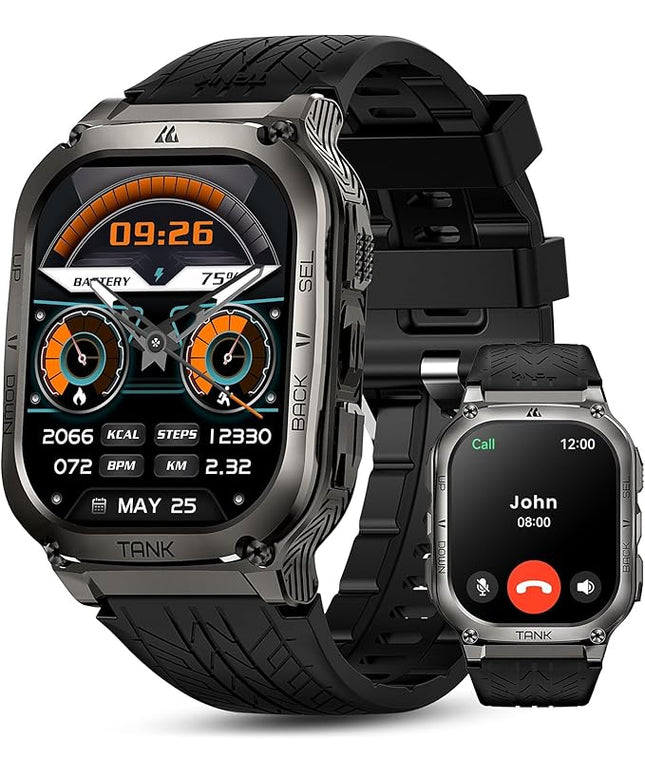 AMAZTIM Smart Watch, 60 Days Extra-Long Battery, 5ATM Waterproof Swimming Diving, Full Metal Military Grade, Answer/Make Call, 2" AMOLED Display, Health Monitor Compatible for iPhone and Android
