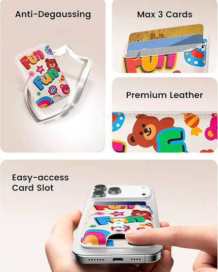 Magnetic Mag-safe Wallet Cell Phone Card Holder for Phone Case with Mag-Safe, Stronger Magnetic RFID Leather Phone Wallet Stick on for iPhone 17/16/15/14/13/12 Series, Fit 3 Cards