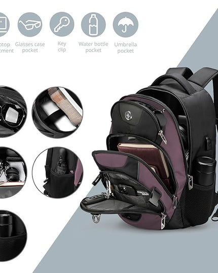 Swissdigital Design Laptop Backpack with USB Charging Port, Travel Backpack Fits 15.6 inches Computer, 31L College School Backpack for Women, Light Purple/Black | SD803-85