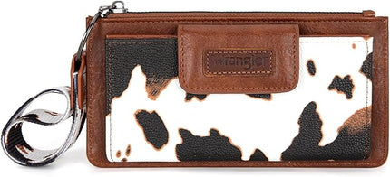 Montana West X Wrangler Cow Print Wallet for Women Ladies Female Card Cases & Money Organizers Wristlet with Wallet Large Clutch with Coin Purse Smooth Zipper and Rfid Lining