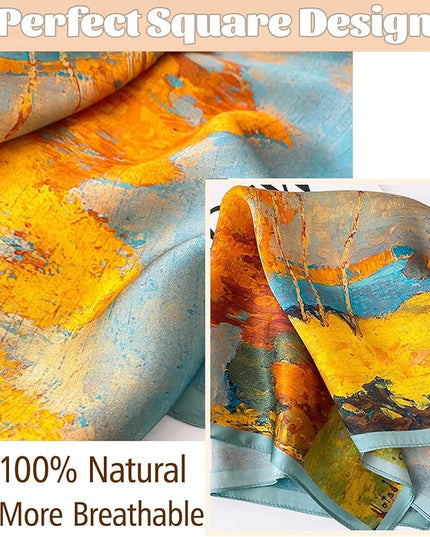 kcctoo 27.5" Mulberry Silk Feeling Head Scarf Women's Fashion Square Neck Satin Scarfs for Bag Hair Scarves Gift