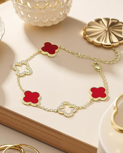 Clover Bracelet for Women 18k Gold Plated Silver Lucky Four Leaf Link Chain Bracelets Charm Trendy Jewelry Gifts for Women