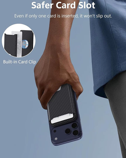 TopMade for Magsafe Wallet, Magnetic Card Holder for iPhone 17/16/15/14/13/12 Series, Strongest Magnetic Phone Wallet Stand Adjustable, 5 Cards Holder, RFID Blocking, ID Window, Black Carbon Fiber