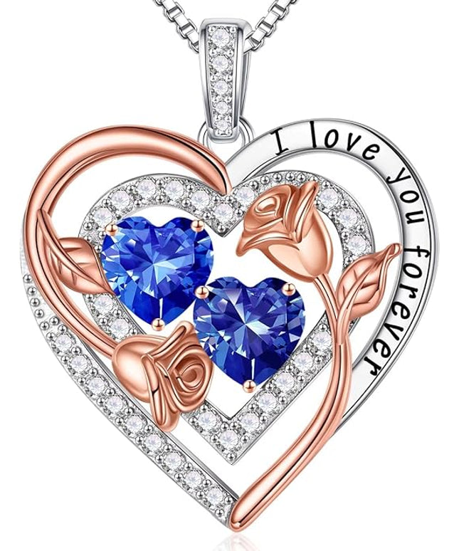 Iefil Christmas Gifts for Women - Sterling Silver Birthstone Necklace Anniversary Birthday Gifts for Her Wife Mom Daughter