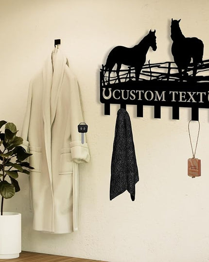 Personalized Metal Key Holder for Wall, Metal Wall Mount Custom Horse Name Hooks, Horse Ranch Key Hooks, Farm Key Hanger Decor, Key Rack for Hallway, Key Organizer for Living Room, Housewarming Gift