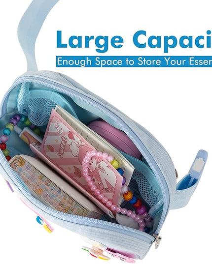 Cute Diy Pink Waist Fanny Pack for Girls, Crossbody Bag Purse Belt Bag,Dance Recital Birthday Gifts for 3 4 5 6 7 8 9 10 11 12 Year Old Kids.(916Blue)