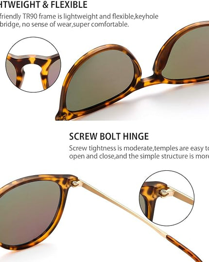 CHBP Sunglasses Womens Men Polarized UV Protection Trendy Vintage Retro Round Mirrored Lens Sunglasses For Women