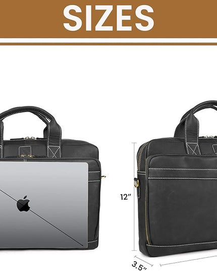 Vintage Leather Messenger Bag for Men, 16” Laptop Satchel with Adjustable Shoulder Strap, Briefcase Office Work & Travel Bag
