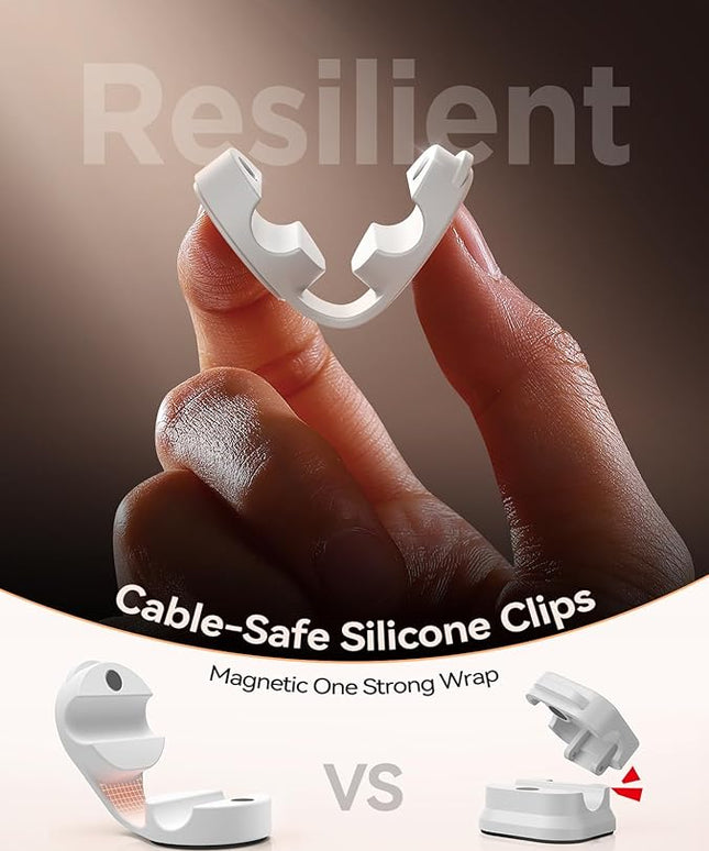 8-Pack Cord Organizer Silicone Magnetic Cable Clips [8 mm Wider Cable Accessible] Desk Wire Management, FLYLEAD Desktop Cord Holder for Nightstand, Office Workspaces Desk Organization Home Accessories