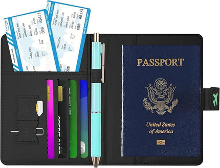 Passport Holder, Travel Wallet Cover with Pen Loop | Cute RFID Blocking Leather Case with Magnetic Closure for Travel Essentials-Pawprint