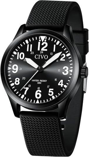 CIVO Analog Wrist Watches for Men: Waterproof Stainless Steel Mens Watches - Silver Watch with Easy Read Dial Men's Watch for Gift