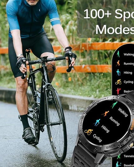 1.43" Amoled Ultra Military Smart Watch for Men(Answer/Dial Calls) 100+Sports Modes,5ATM Waterproof 530mAh Large Battery Super Long Standby with LED Flashlight,Heart Rate,SpO2,BP Android iOS