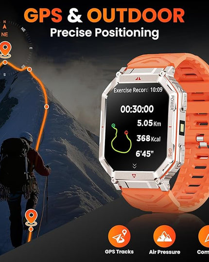 GPS Military Smart Watch for Men，GPT Voice Assistant，Smartwatch with LED Flashlight，2.01" HD Display Bluetooth Call，Fitness Tracke with Multiple Sports Modes，Compatible with Android & iOS