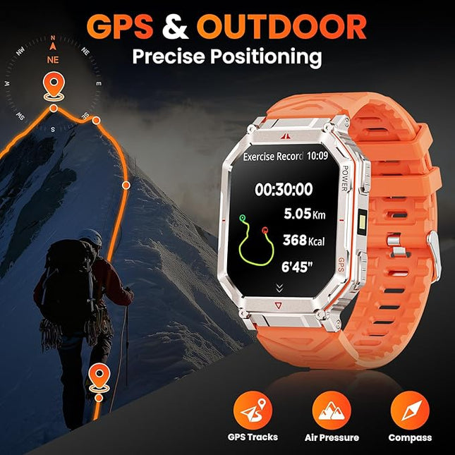 GPS Military Smart Watch for Men，GPT Voice Assistant，Smartwatch with LED Flashlight，2.01" HD Display Bluetooth Call，Fitness Tracke with Multiple Sports Modes，Compatible with Android & iOS