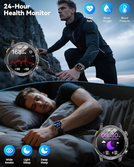 Military Smart Watches for Men, 1.7″ Smartwatch with 1000 mAh Battery/2 Straps/Led Flashlight/Heart Rate/Sleep Monitor 100+ Sport Modes, Answer/Make Calls Fitness Watch for Android/iPhone