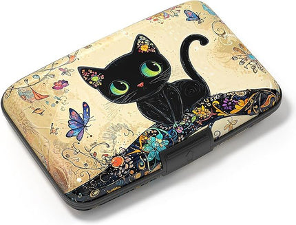 Atufsuat Credit Card Holder, Mini Aluminum Card Wallet RFID Blocking Slim Metal Hard Card Case for Women Men, Cat on Branch