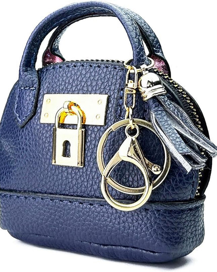 Plinvo Cute Genuine Leather Keychain Coin Purse for Women with Tassels Mini Change Pouch Brown (Royal Blue)