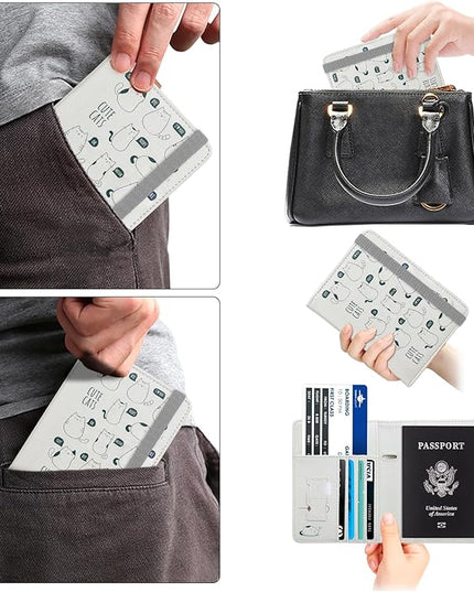 WALNEW Passport Holder for Travel, RFID Passport Cover Wallet for Women Men, PU Leather Passport Book Card Holder Case with Pen, Travelling Essentials for Flying