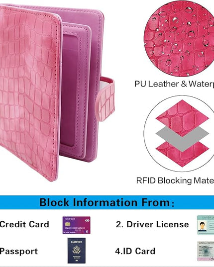 Melsbrinna Unisex Adult Travel Wallet, RFID Protected, Pink Faux Leather Passport Cover with 6 Compartments and 4 Card Slots