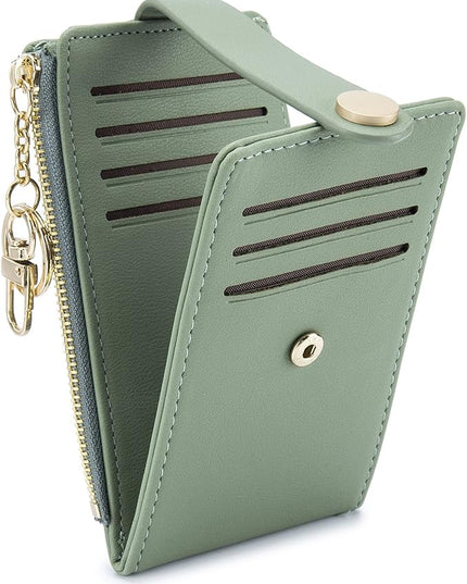 POIUGOYA Slim Wallet for Women,RFID Blocking Bifold Credit Card Holder with Zipper Coin Pocket,ID Window,Keychain