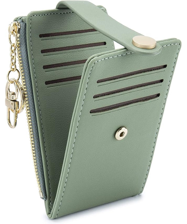POIUGOYA Slim Wallet for Women,RFID Blocking Bifold Credit Card Holder with Zipper Coin Pocket,ID Window,Keychain