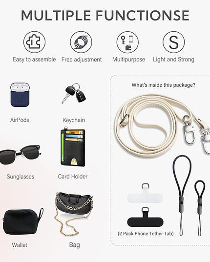 BFSD·DM Phone Crossbody Strap, 2× Pads,1× Leather,1× Phone Wrist Strap,1× Adjustable Finger Strap,Crossbody Phone Lanyards,Compatible with Most Smartphones(Pale Apricot)