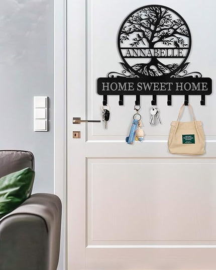 Kotagi Personalized Key Holder Wall Mount | Custom Name Tree of Life Metal Key Hook | Key Hooks for Wall | Key Holder Wall Hanging | Home Metal Decor for Living Room, Front Door, Entryway