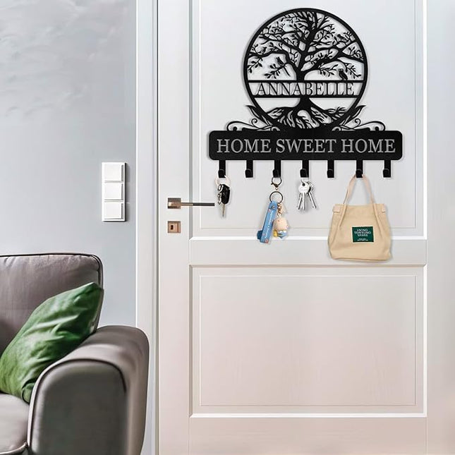 Kotagi Personalized Key Holder Wall Mount | Custom Name Tree of Life Metal Key Hook | Key Hooks for Wall | Key Holder Wall Hanging | Home Metal Decor for Living Room, Front Door, Entryway