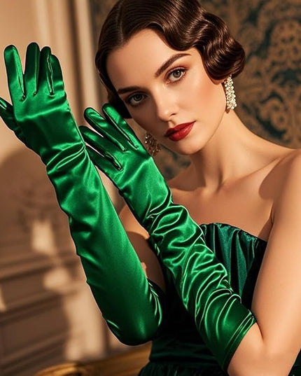 THARAHT Women Long Gloves with Satin Elbow Length for 1920s Opera Tea Party Costumes Bridal Evening Dress