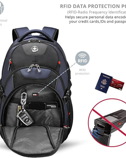 Swissdigital Design Travel Backpack for Men with Apple Find My, Laptop Backpack with USB Charging Port, RFID Protection, Add-A-Bag System - Travel Backpack for Men-Finder Color Random | SD803BT013-12