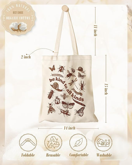 Aesthetic Canvas Tote Bag for Women - Sturdy Cloth Cotton Totes Bag with Pattern Shoulder Bag