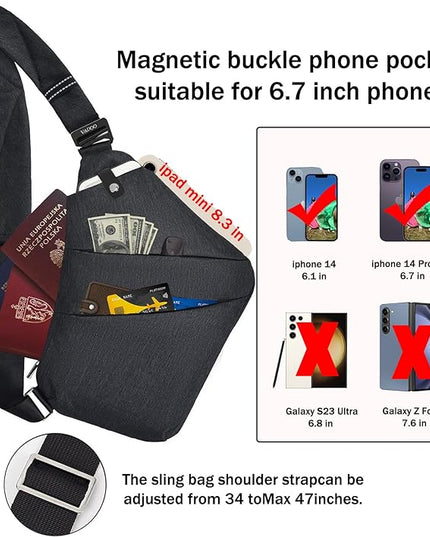 VADOO Sling Bag for Men and Women, Anti theft Crossbody Bag Lightweight Shoulder Chest Bag for Travel Gym