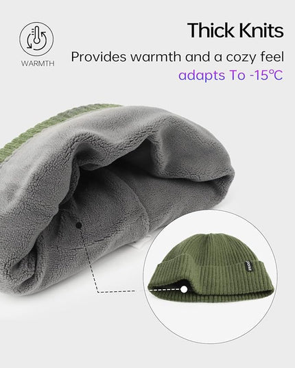 Zylioo Plus Size Fleece Lined Beanie Hat,2XL/XL/L/M/S Thermal Knitted Hat,Winter Warm Lined Snow Hats for Women Men