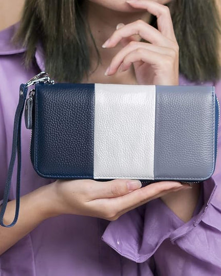 Moflycom Womens Wallet RFID Blocking Genuine Leather Multi Credit Card Large Capacity Zip Around Clutch Travel Purse Wristlet