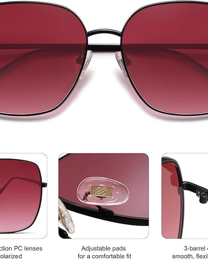 SOJOS Trendy Oversized Square Metal Frame Sunglasses for Women Men Retro Big Flat Lens UV Protection Sunglasses SJ1146