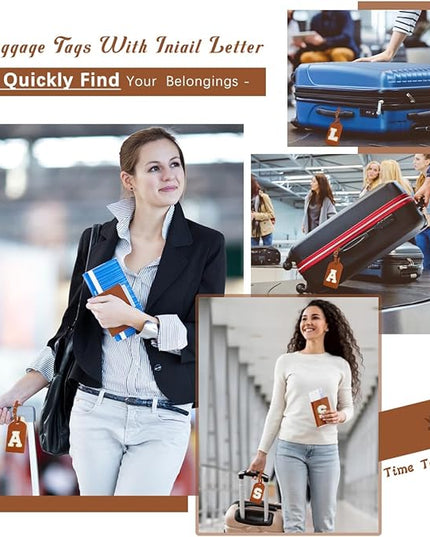 ULICO Initial Passport Cover and Luggage Tag Set,PU Leather Letter Passport Case Holder Travel Suitcase Tag, Personalized Travel Luggage Accessories Gifts for Women Kids Teenage Brown R
