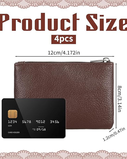 4PCS Leather Zipper Coin Purse, Small Coin Purses, Mini Coins Pocket Pouch, Change Holder for Women, Small Pouch Change Purse Coins Bag for Men Women Headset Credit Card ID Key Lipstick