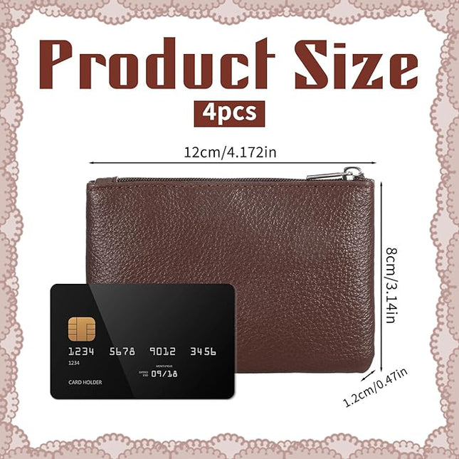 4PCS Leather Zipper Coin Purse, Small Coin Purses, Mini Coins Pocket Pouch, Change Holder for Women, Small Pouch Change Purse Coins Bag for Men Women Headset Credit Card ID Key Lipstick