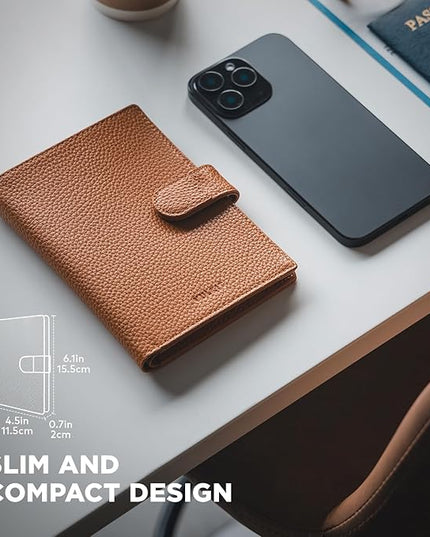 VULKIT Leather Passport Travel Wallet for 2 Passports Pocket Slim Double Passport Holder RFID Blocking with ID Window for Women or Men