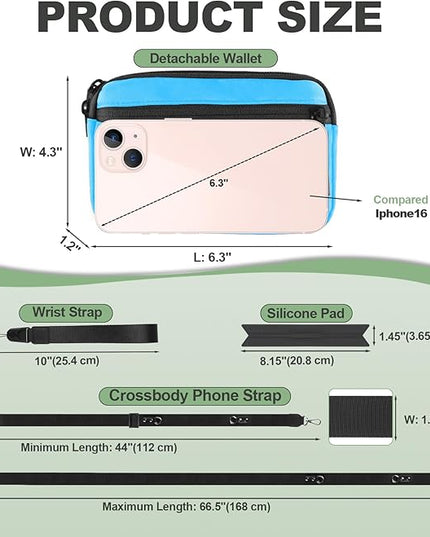Clip and Go Strap for Phone with Wallet Crossbody, Adjustable Phone Lanyard with Detachable RFID Wristlet Wallet & Ultra-Thin 360° Rotatable Metal Tabs for All Smartphones (Blue)