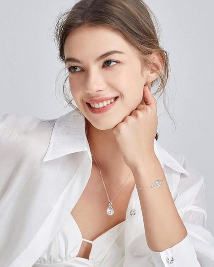 FANCIME Birthstone Necklaces for Women Fine Jewelry Sterling Silver Dainty Infinity Pendant Anniversary Birthday Christmas Gifts for Her Wife Mom Lady Daughter, Chain 16"+2" Extend
